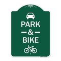 Signmission Park & Ride W/ Bicycle Graphic, Green & White Aluminum Architectural Sign, 18" x 24", GW-1824-23499 A-DES-GW-1824-23499